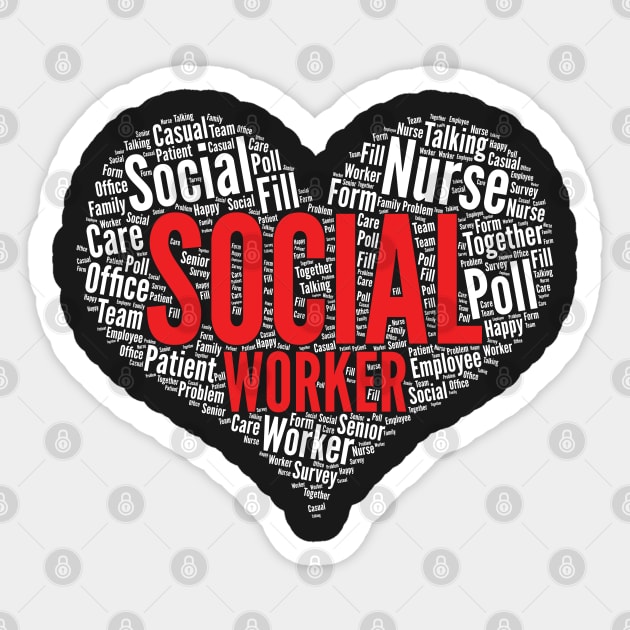 Social worker Heart Shape Word Cloud Design print Sticker by theodoros20